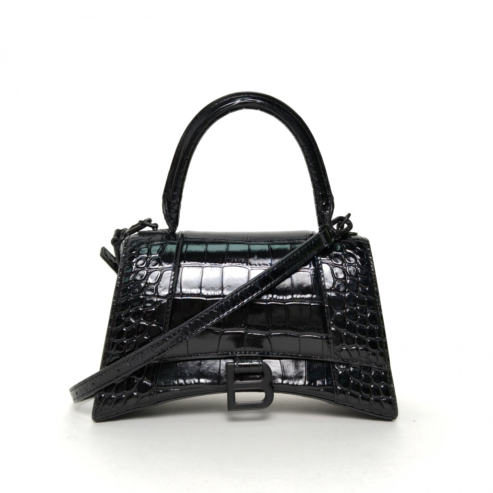 *BALENCIAGA Alligator-embossed Hourglass Handbag, Size S, Black Hardware-Hana Vintage