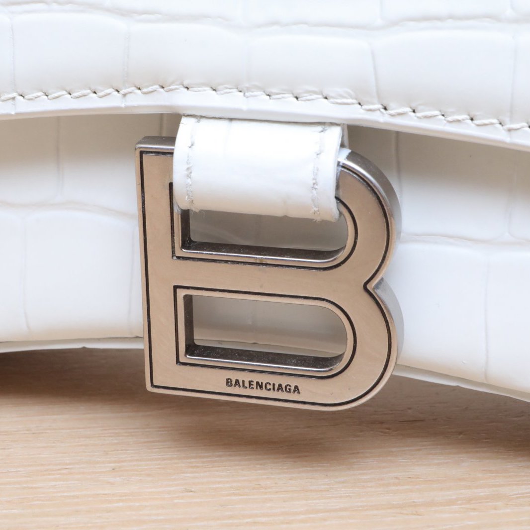 *BALENCIAGA Alligator-embossed Hourglass Crossbody Bag, Size XS, Sliver Hardware-Hana Vintage