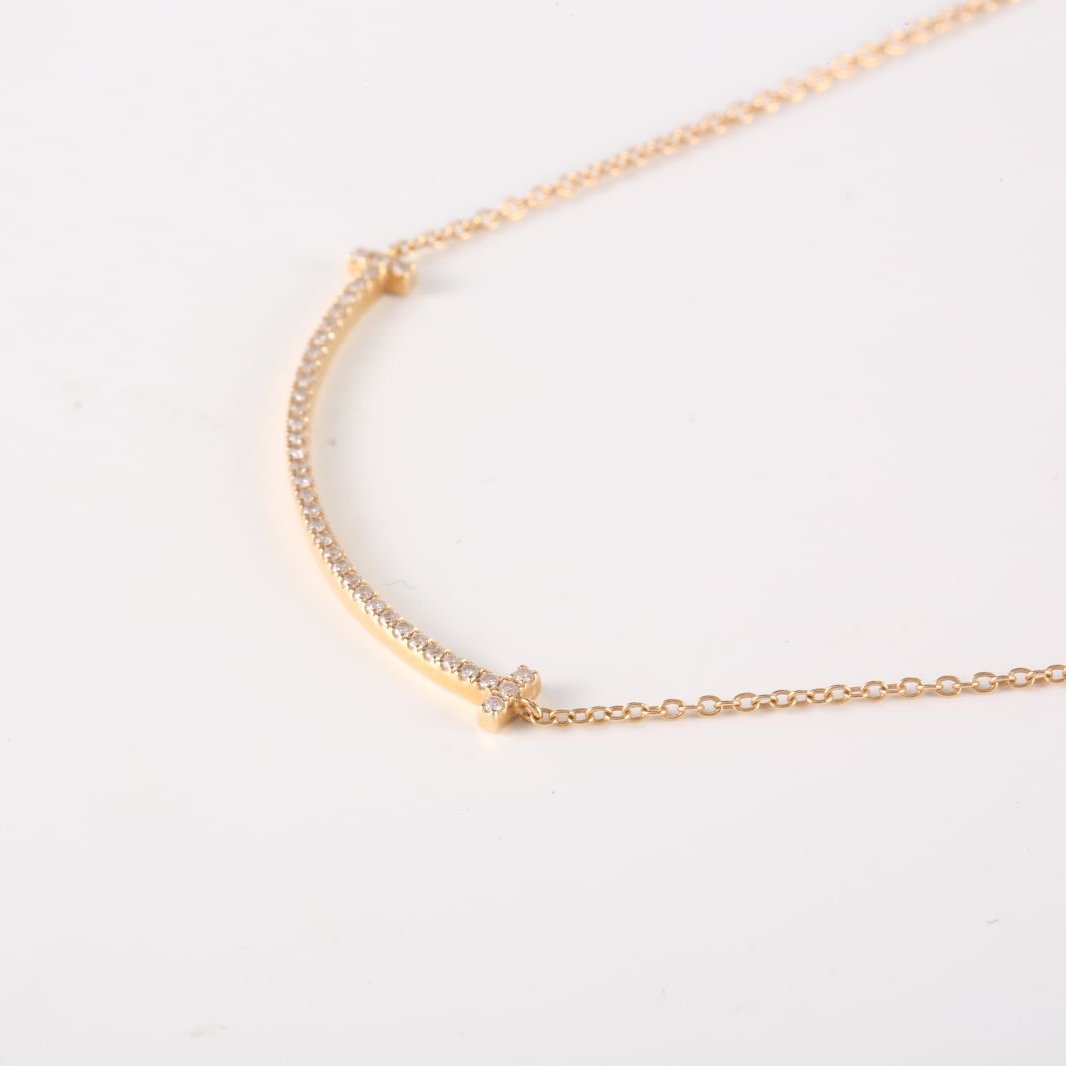 TIFFANY&CO Tiffany T Smile Necklace Small Size Full Diamonds 18K Rose Gold,Diamond-Hana Vintage