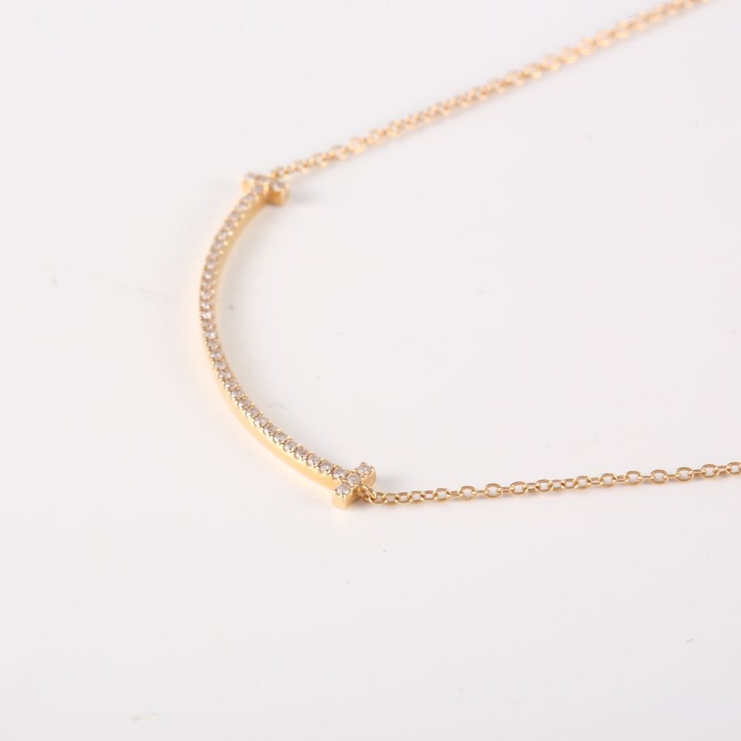 TIFFANY&CO Tiffany T Smile Necklace Small Size Full Diamonds 18K Rose Gold,Diamond-Hana Vintage