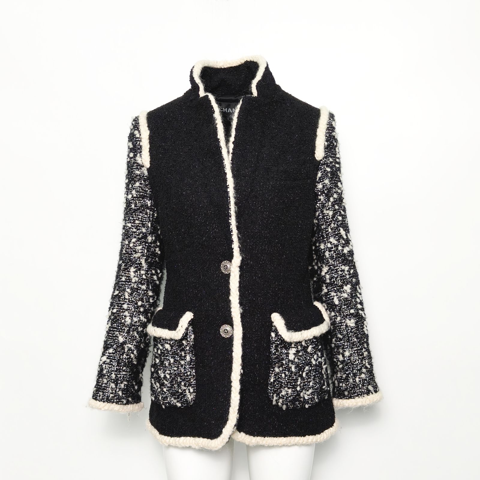 CHANEL Black and White Nylon 19K Tweed Snow Collection 36