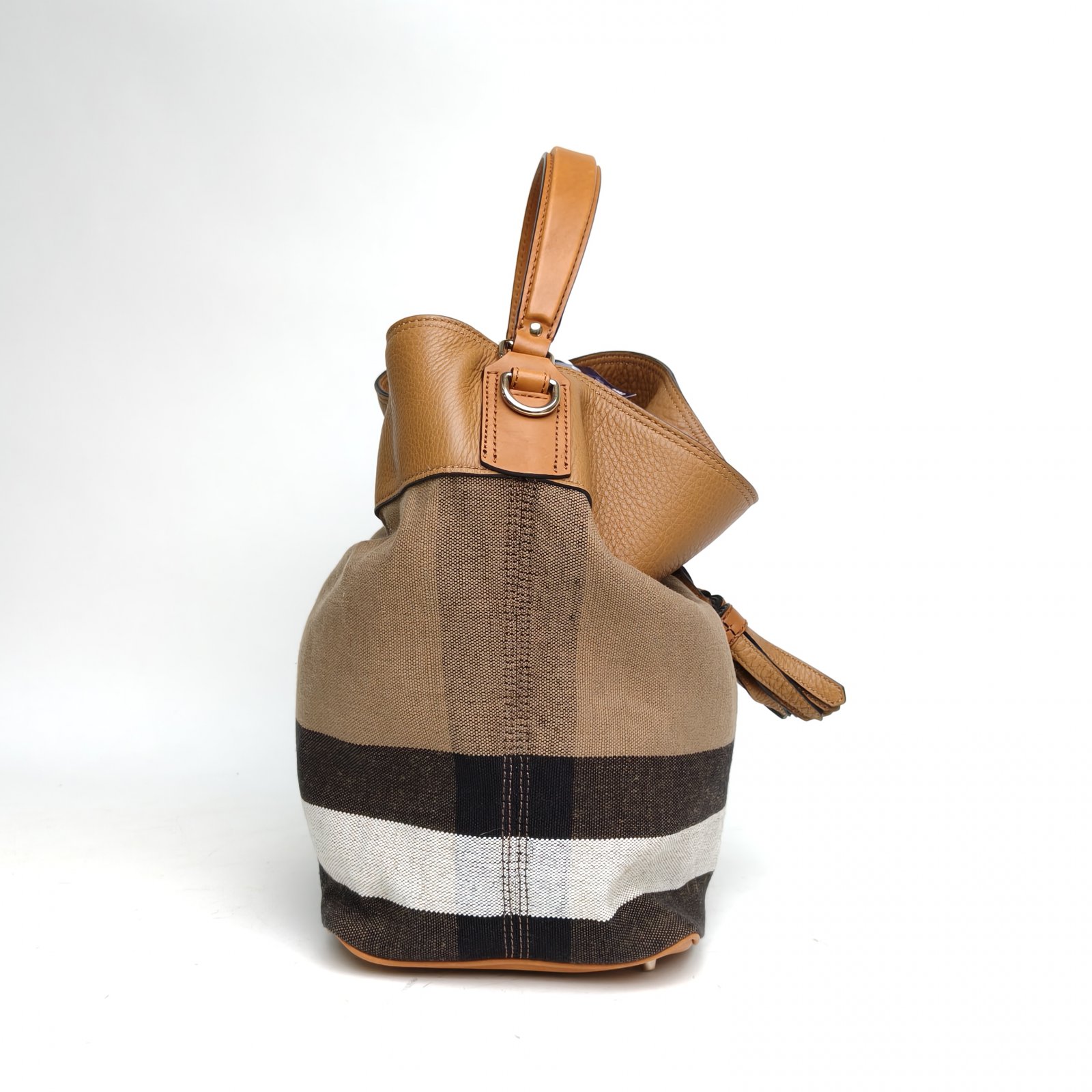 Burberry Burberry Check Canvas Gold Hardware With Detachable Pouch Bucket Bag-Hana Vintage