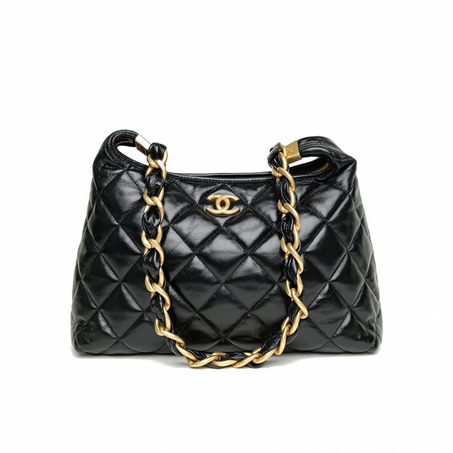 CHANEL Black Chip Gold Hardware 24A hobo Large 30cm-Hana Vintage