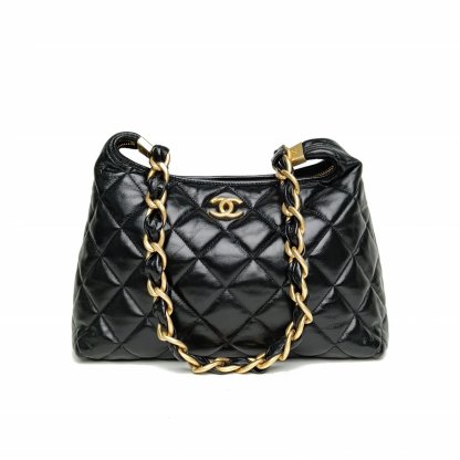 CHANEL Black Chip Gold Hardware 24A hobo Large 30cm-Hana Vintage