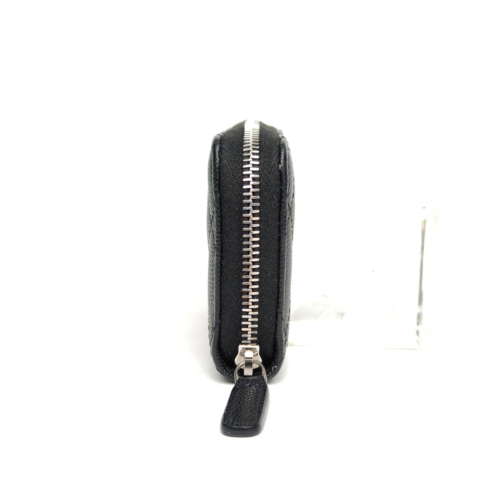 *CHANEL Black Laser Label Sliver Hardware 24P Zipper Card Holder-Hana Vintage