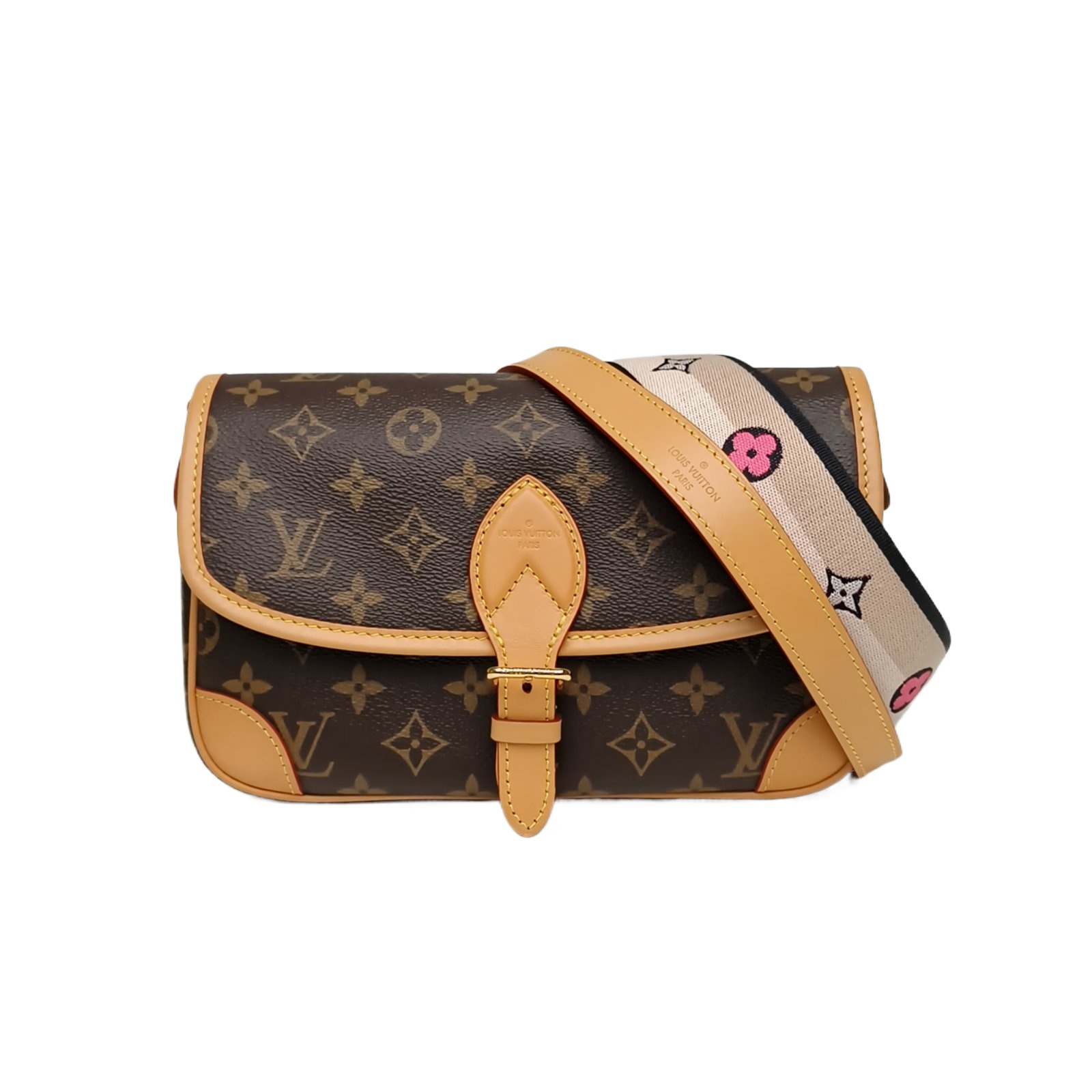 LOUIS VUITTON Diane Baguette bag 24 with Detachable Black and Purple Wide Shoulder Strap-Hana Vintage