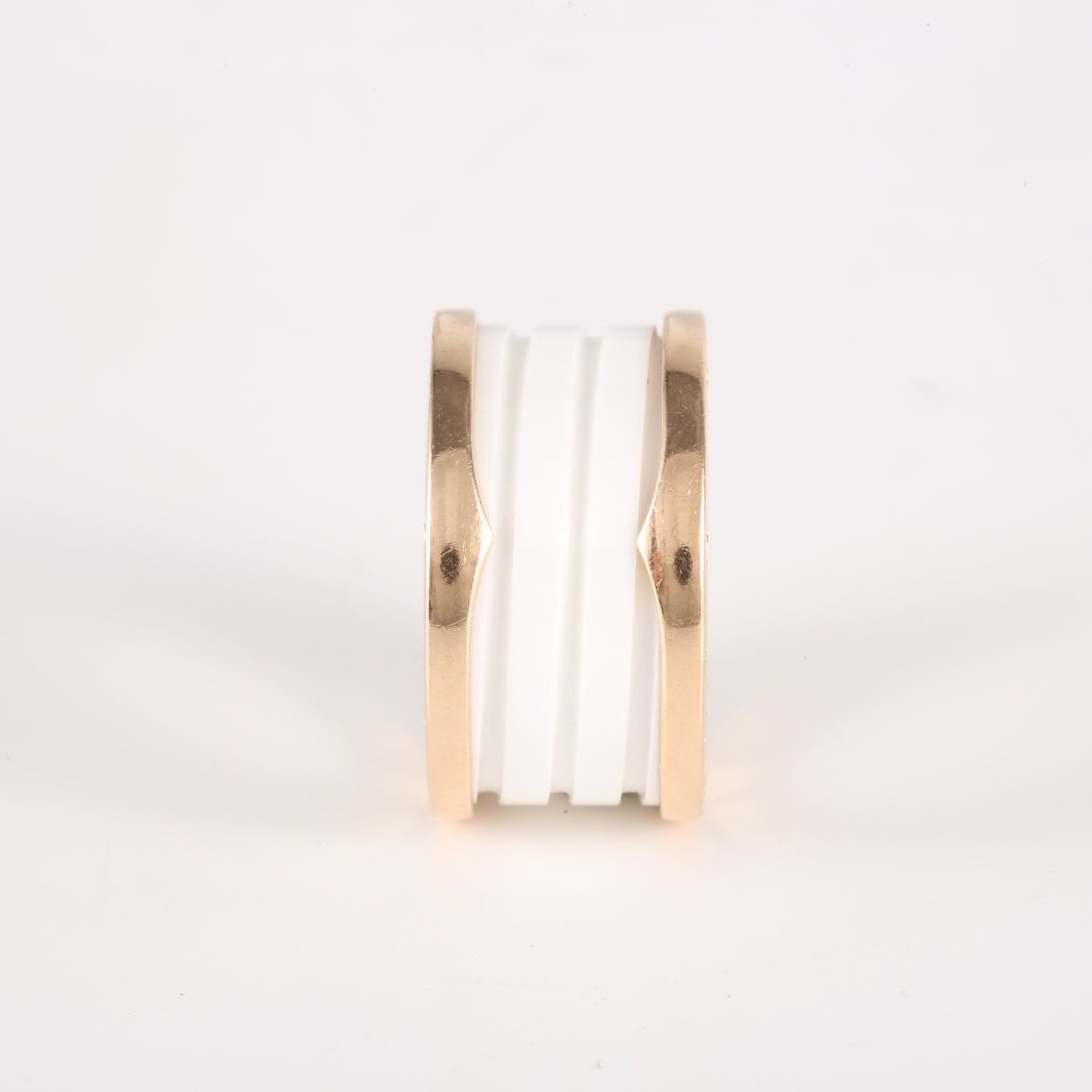 BVLGARI B.ZERO1 Coil Ring 18K Rose Gold,White Ceramic-Hana Vintage
