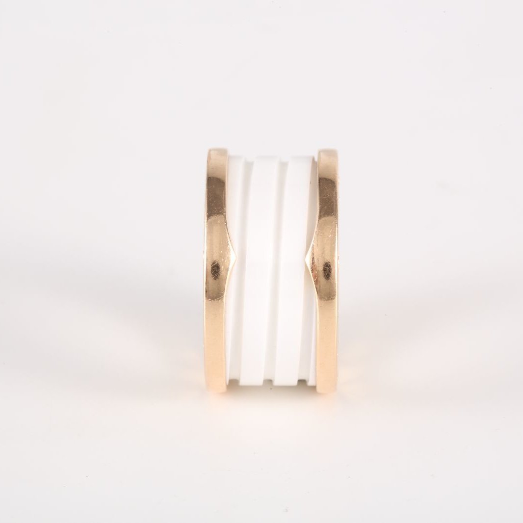 BVLGARI B.ZERO1 Coil Ring 18K Rose Gold,White Ceramic-Hana Vintage