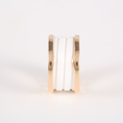 BVLGARI B.ZERO1 Coil Ring 18K Rose Gold,White Ceramic-Hana Vintage