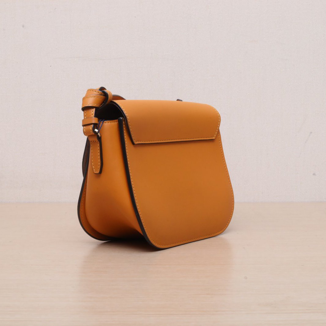 Valextra Orange Leather C ISIDECROSSBODY Saddle Bag 20cm Small Size-Hana Vintage