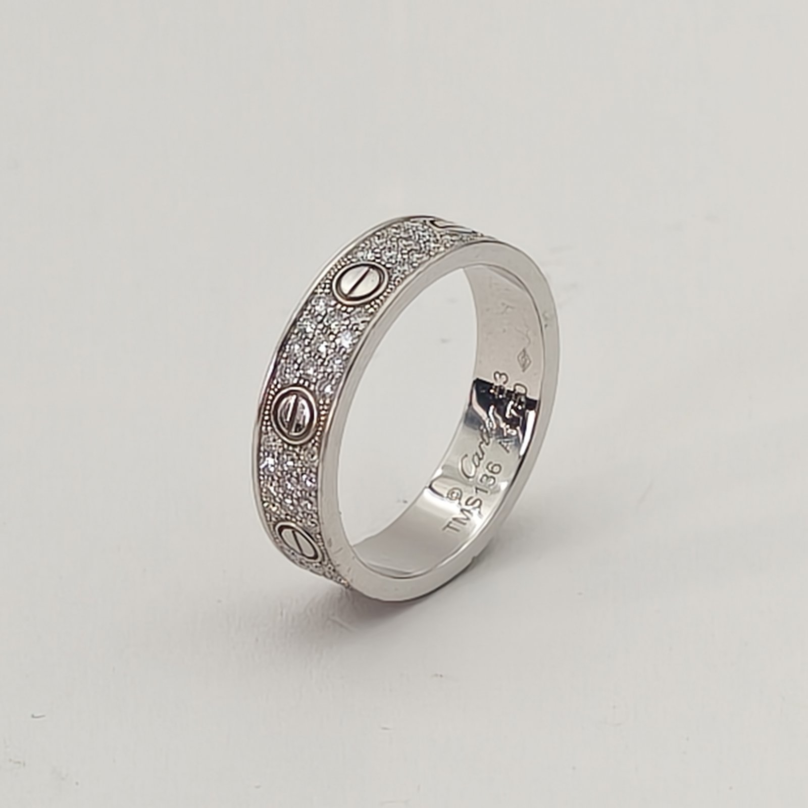CARTIER LOVE 18K Gold Full Diamond Three-Row Diamond Wide Ring 18K White Gold,Diamond-Hana Vintage