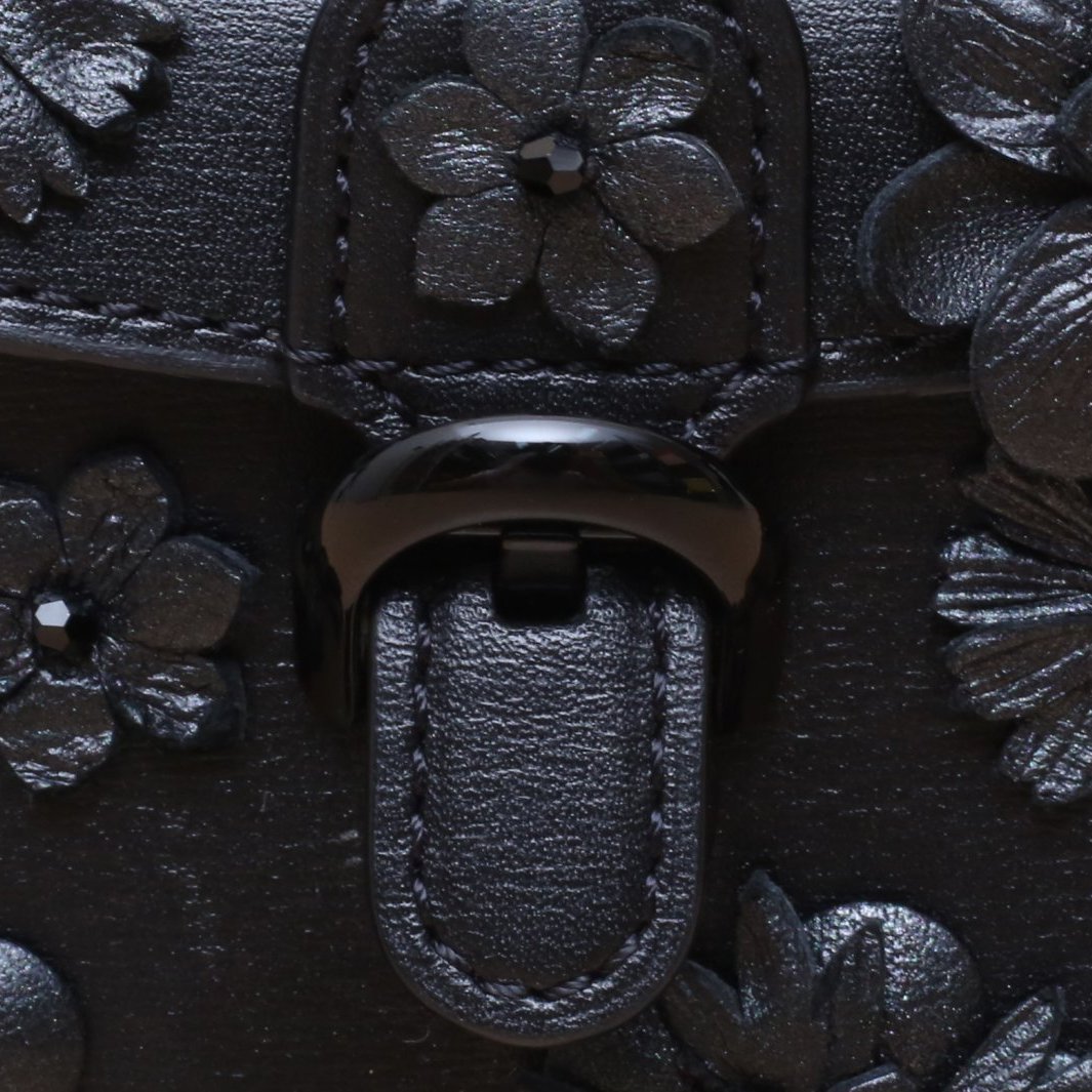 DELVAUX Black Leather C Brillant Ultra Mini Embroidered Flower Studded Charm Crossbody Bag