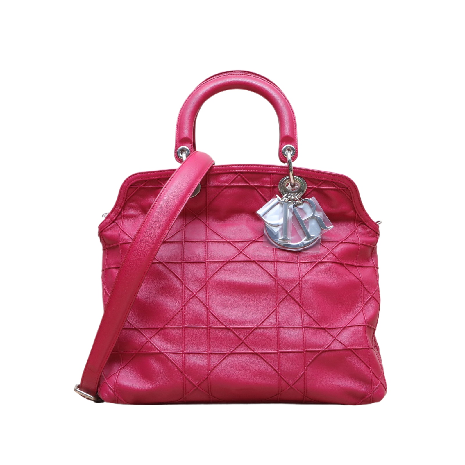 DIOR Magenta Sliver Hardware 2011 Granville Classic Vine Pattern Handbag