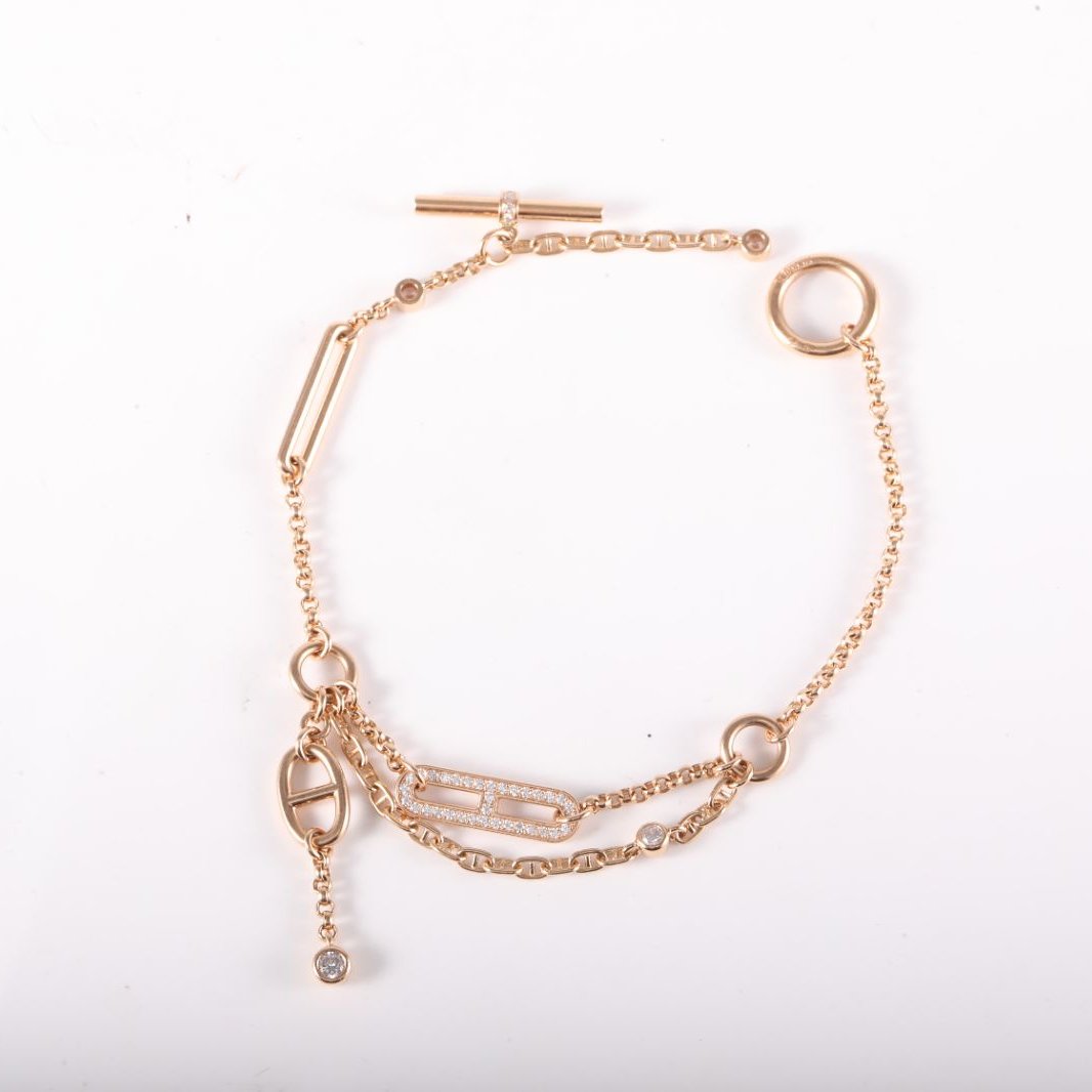 HERMES Rose Gold CHAINE DANCRE CHAOS Roulis Bracelet SH 18K 18K Rose Gold,Diamond-Hana Vintage