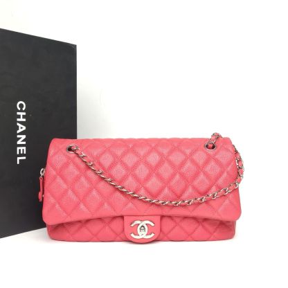 *CHANEL Red 2015 Sliver Hardware Quilted Pattern Seasonal Style with Zipper Camera Bag CF Flap Bag 30cm-Hana Vintage