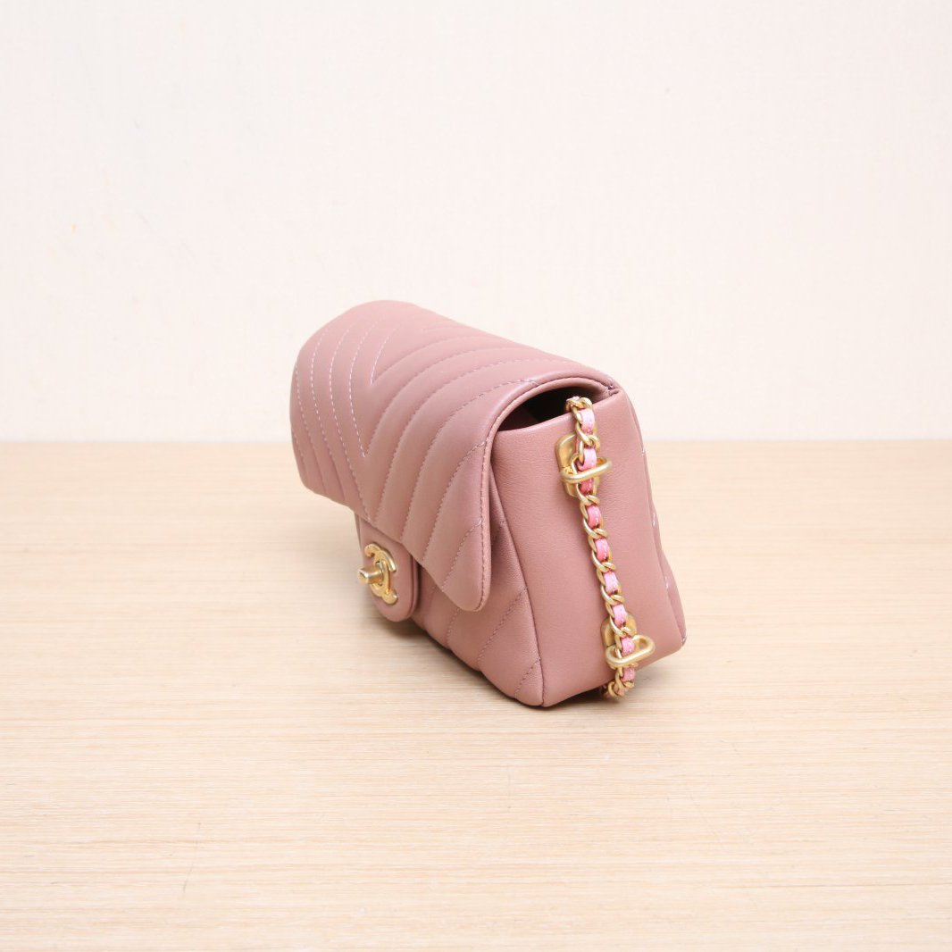 *CHANEL Beige Pink 2018 Gold Hardware CF Flap Bag Large Mini Piped Chain Tie-dyed Leather Threaded Chain-Hana Vintage