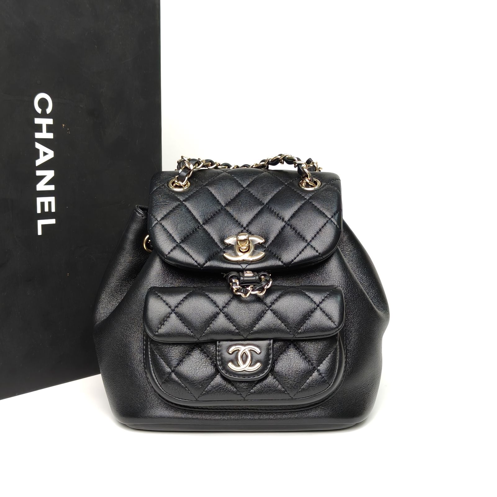 *CHANEL Duma Drawstring Flap Backpack, Single Pocket, Small Size, 18cm-Hana Vintage