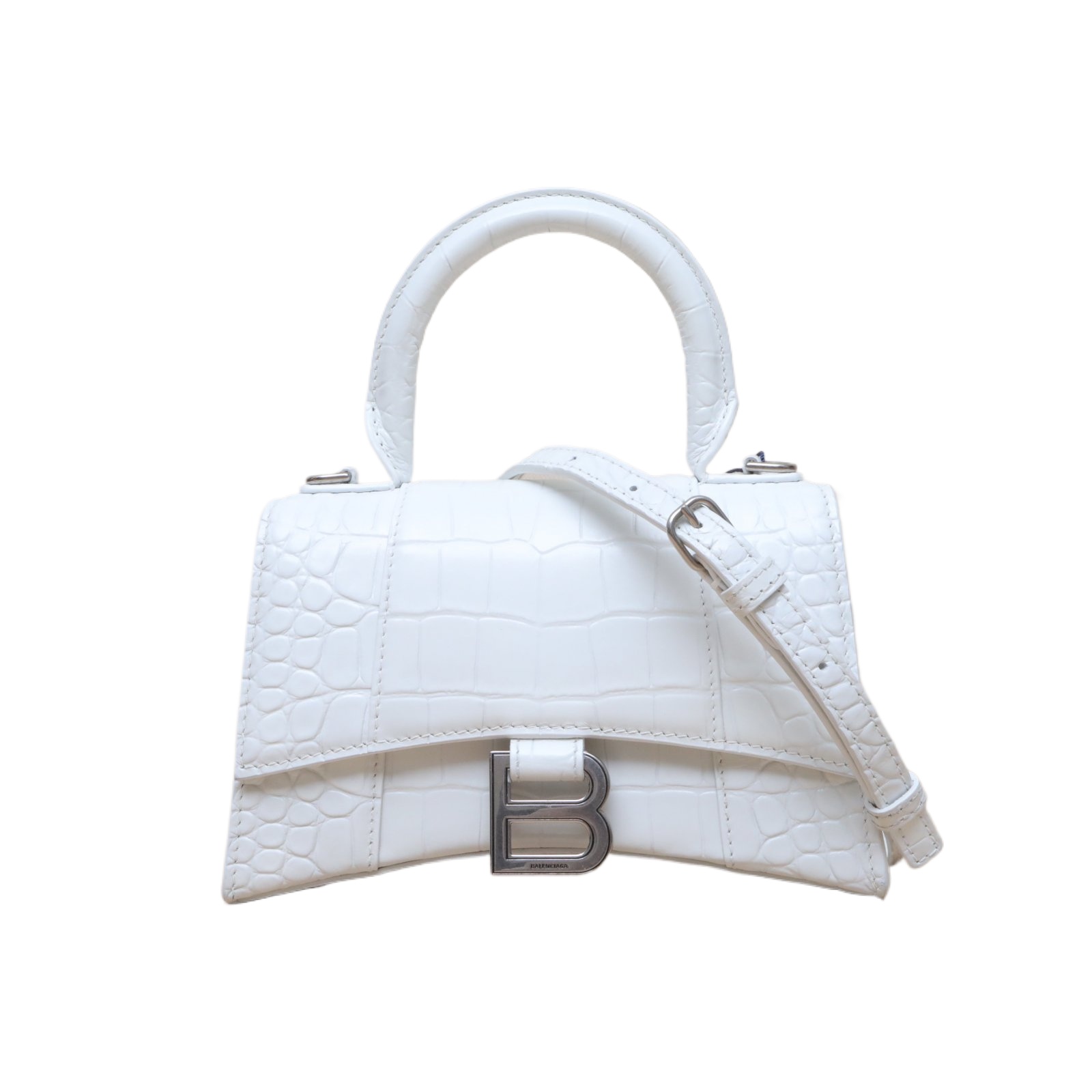 *BALENCIAGA Alligator-embossed Hourglass Crossbody Bag, Size XS, Sliver Hardware-Hana Vintage