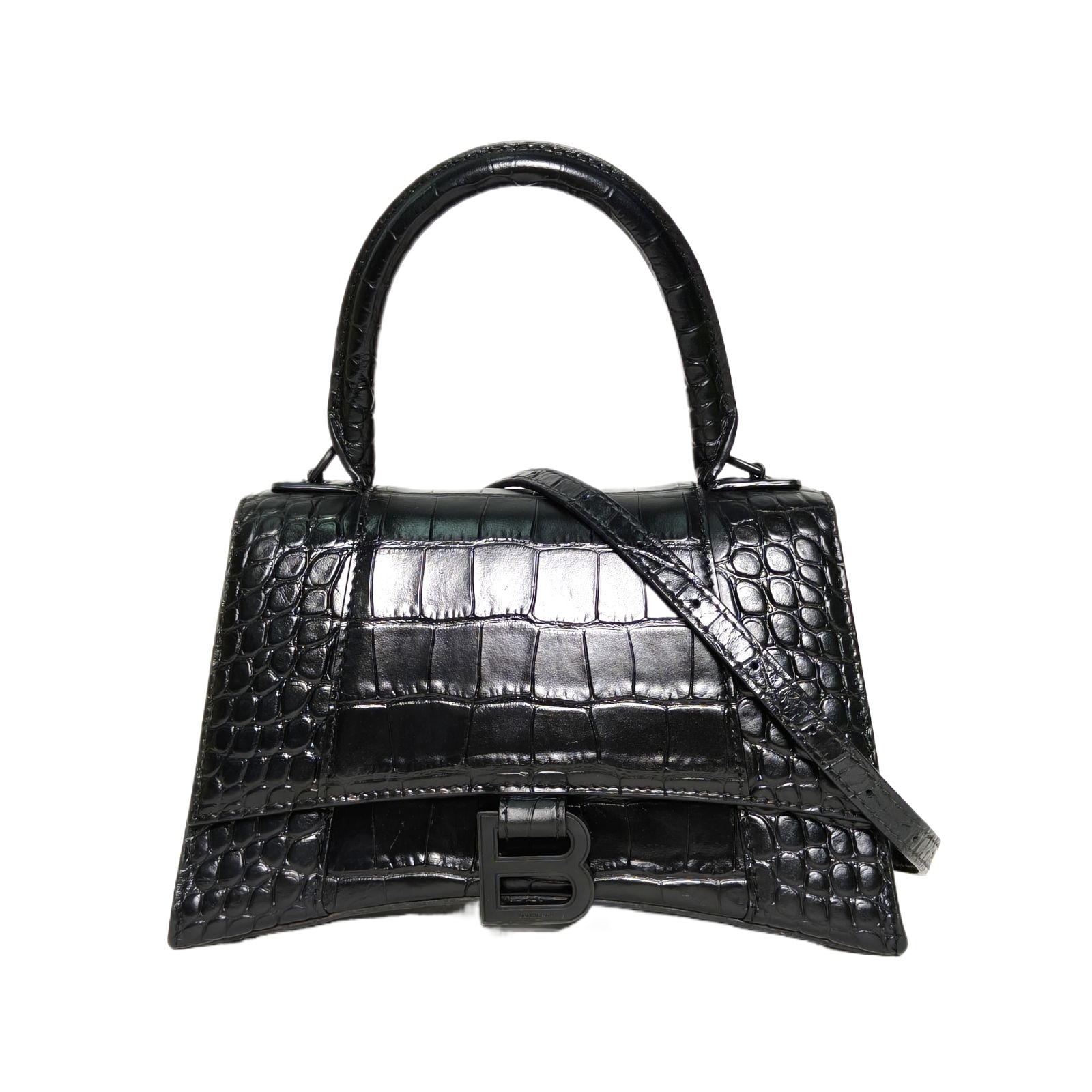 *BALENCIAGA Alligator-embossed Hourglass Handbag, Size S, Black Hardware-Hana Vintage