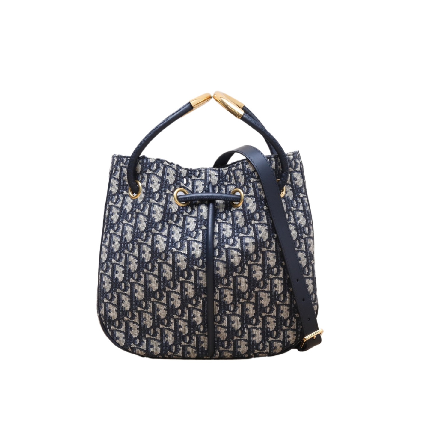 DIOR Ink blue canvas, gold hardware, 2024 Bucket Bag Nolita, Hanging Basket Bag with detachable shoulder strap