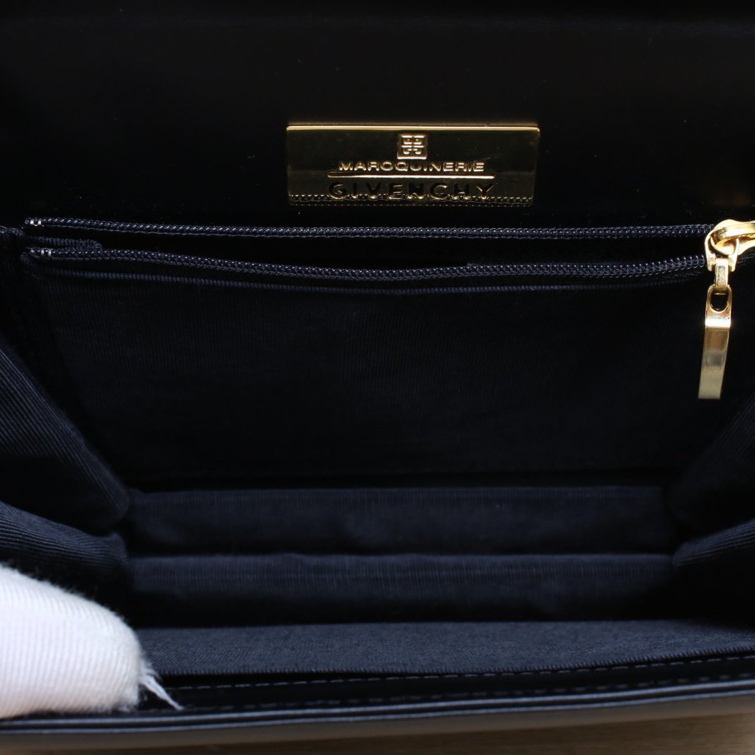 *GIVENCHY Black Leather C Gold Hardware Four-compartment Kelly Shoulder Tote Bag-Hana Vintage