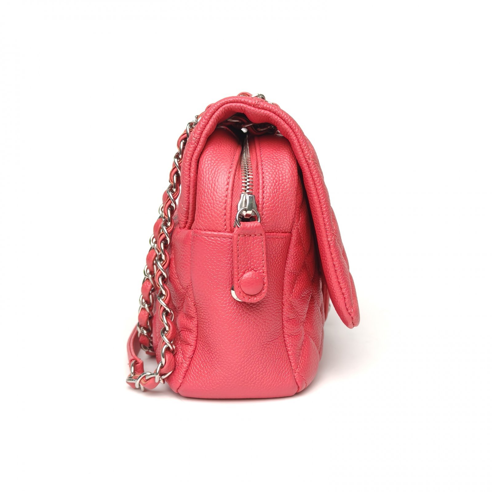 *CHANEL Red 2015 Sliver Hardware Quilted Pattern Seasonal Style with Zipper Camera Bag CF Flap Bag 30cm-Hana Vintage