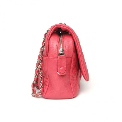 *CHANEL Red 2015 Sliver Hardware Quilted Pattern Seasonal Style with Zipper Camera Bag CF Flap Bag 30cm-Hana Vintage