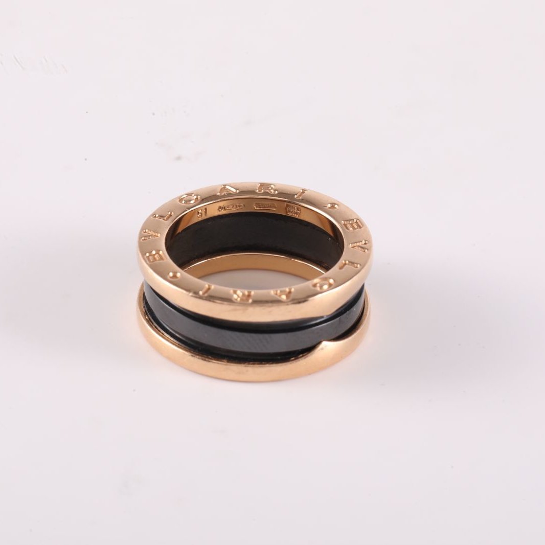 BVLGARI B.ZERO1 Coil Ring Three Rows 18K Rose Gold,Black Ceramic-Hana Vintage