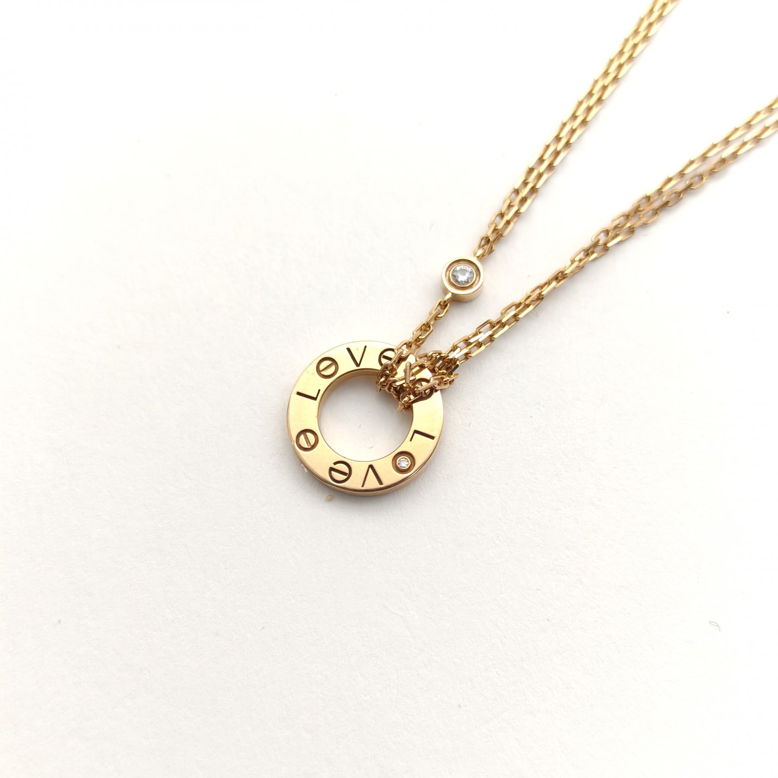 CARTIER LOVE 18K Gold Pendant Necklace with 2 Diamonds 18K Rose Gold,Diamond-Hana Vintage