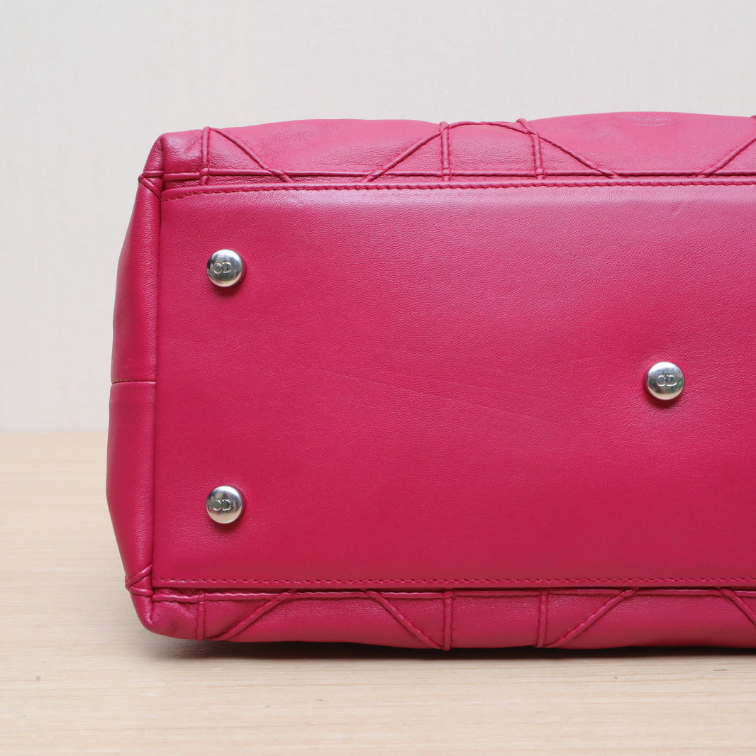 DIOR Rose Red Silver Hardware 2011 Granville Classic Quilted Handbag