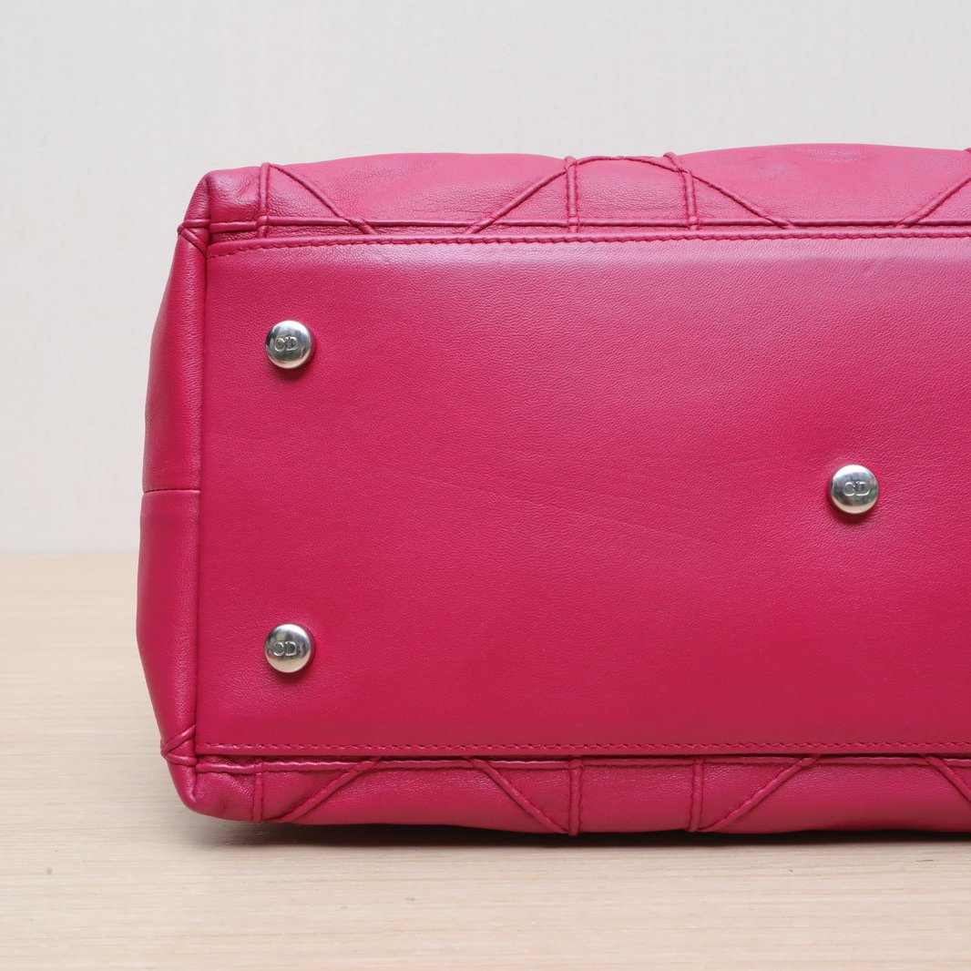 DIOR Rose Red Silver Hardware 2011 Granville Classic Quilted Handbag