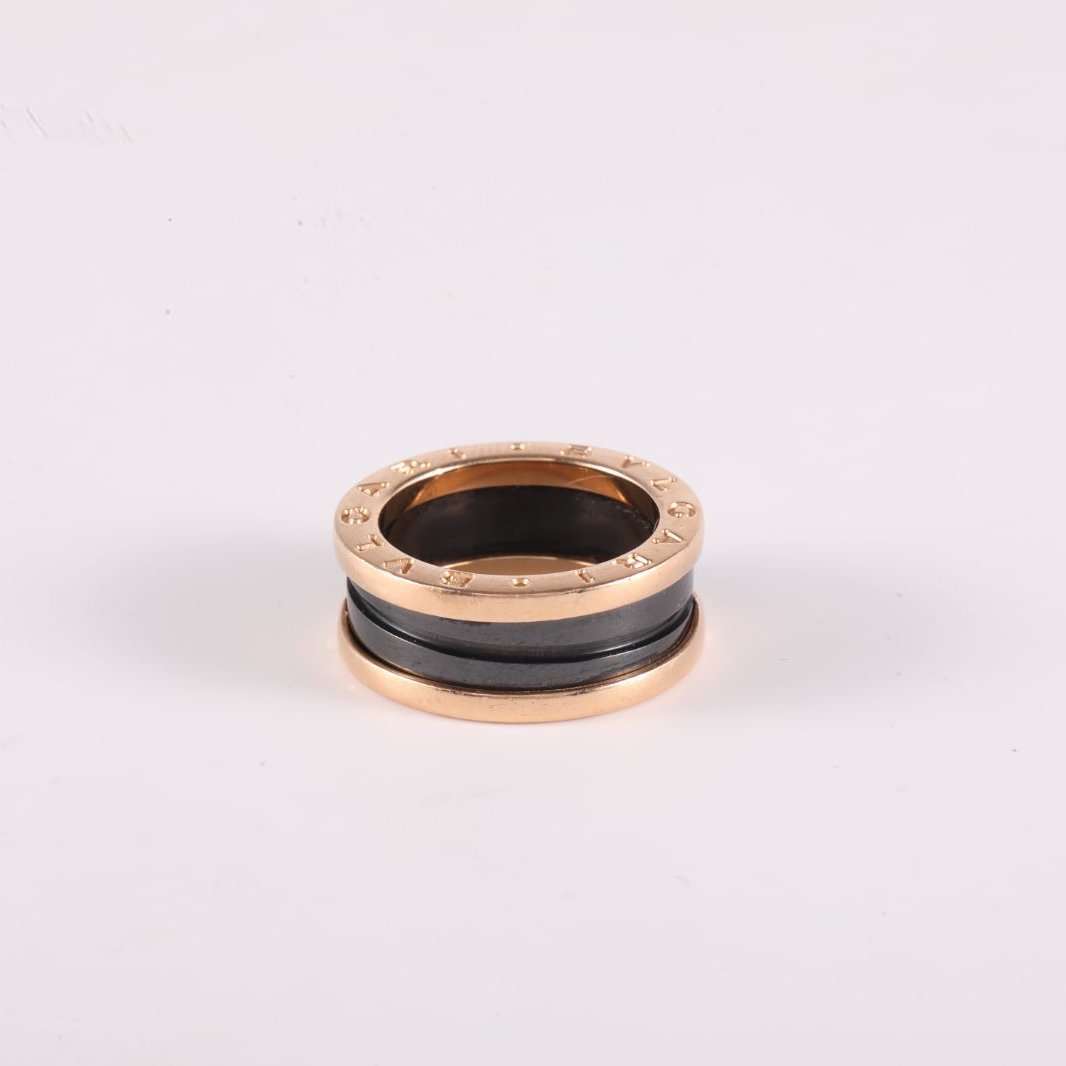 BVLGARI B.ZERO1 Coil Ring Three Rows 18K Rose Gold,Black Ceramic-Hana Vintage