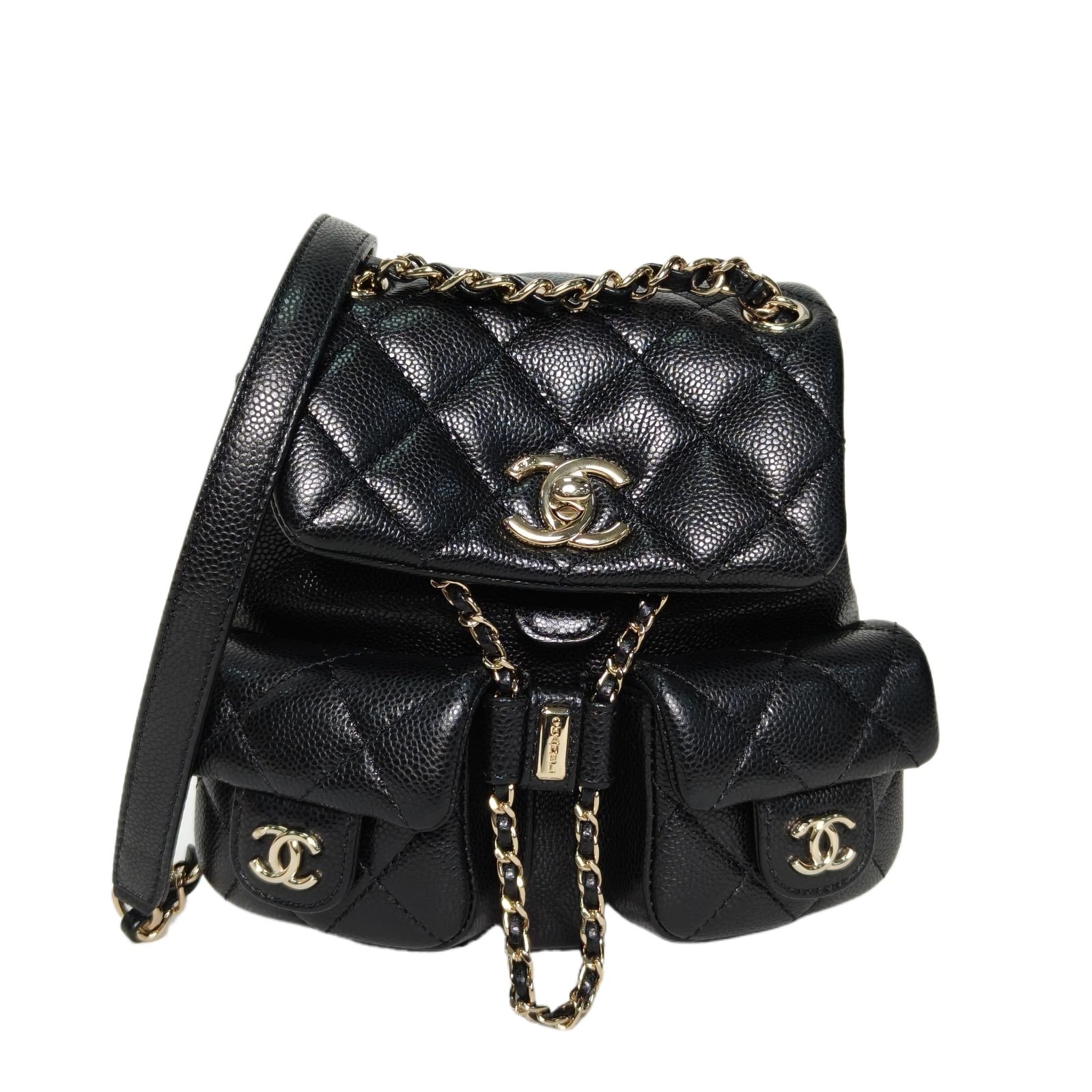 *CHANEL Duma Drawstring Flap Backpack Double Pocket Small 18cm-Hana Vintage