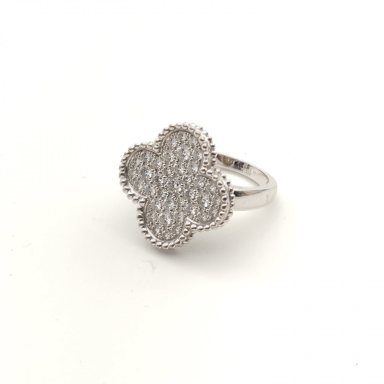 VAN CLEEF&ARPELS Platinum Vintage Alhambra Large Single Flower Ring Full Diamond 53 18K 18K White Gold,Diamond-Hana Vintage