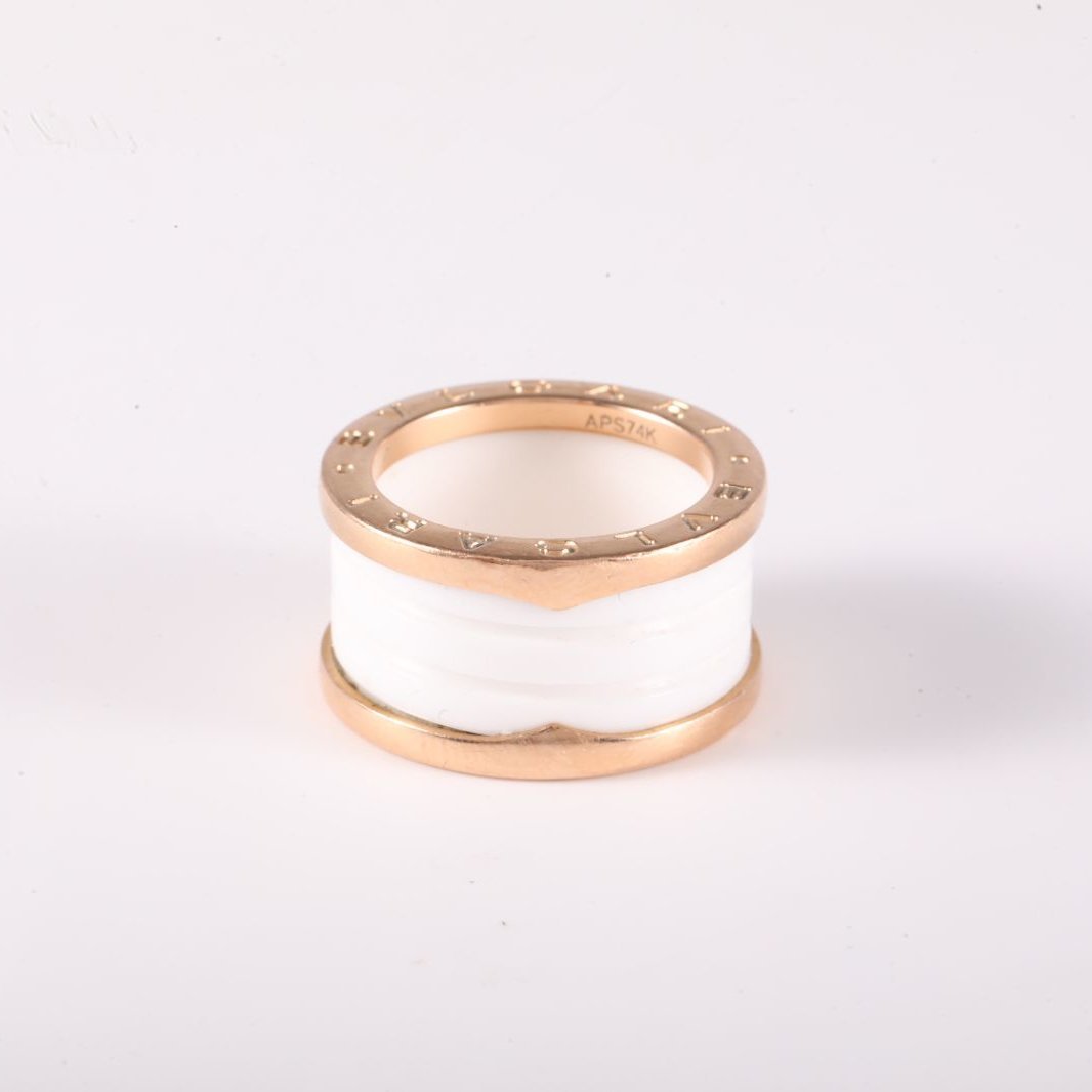 BVLGARI B.ZERO1 Coil Ring 18K Rose Gold,White Ceramic-Hana Vintage