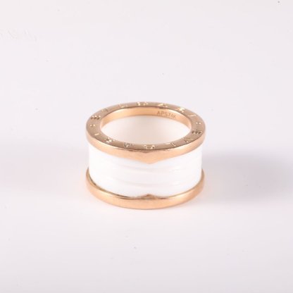 BVLGARI B.ZERO1 Coil Ring 18K Rose Gold,White Ceramic-Hana Vintage