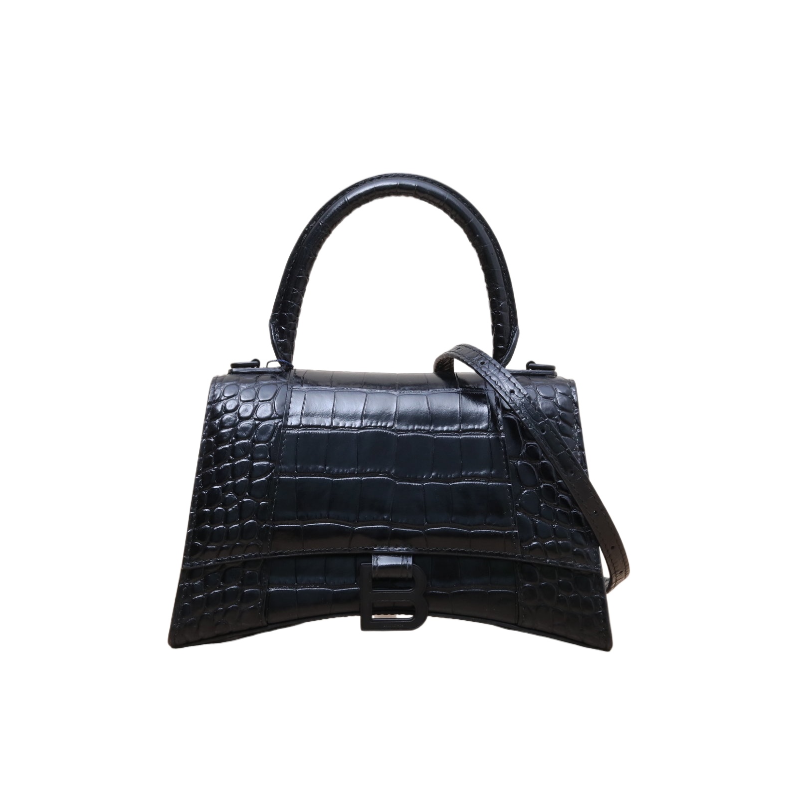 *BALENCIAGA Alligator-embossed Hourglass Handbag, Size S, Black Hardware-Hana Vintage