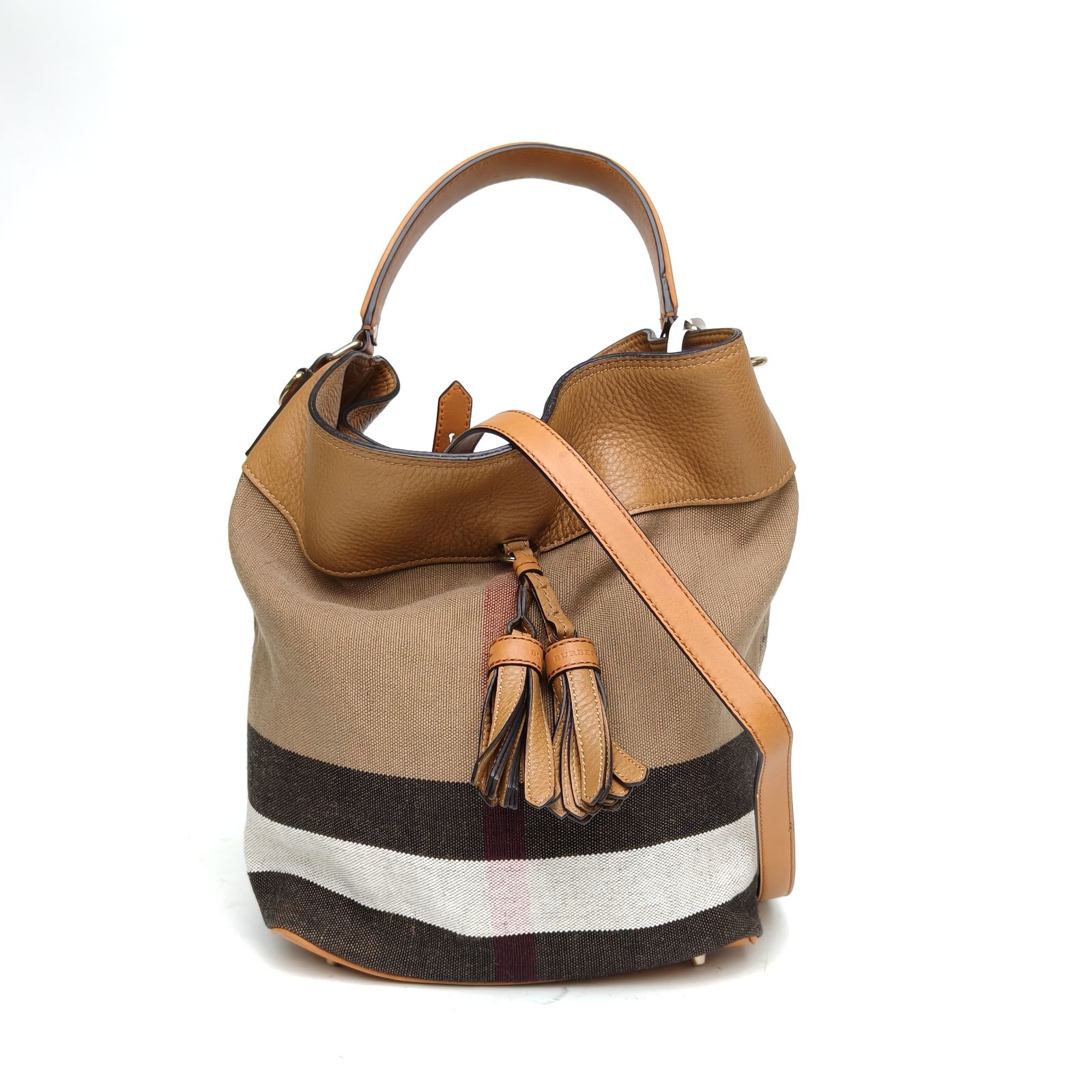 Burberry Burberry Check Canvas Gold Hardware With Detachable Pouch Bucket Bag-Hana Vintage