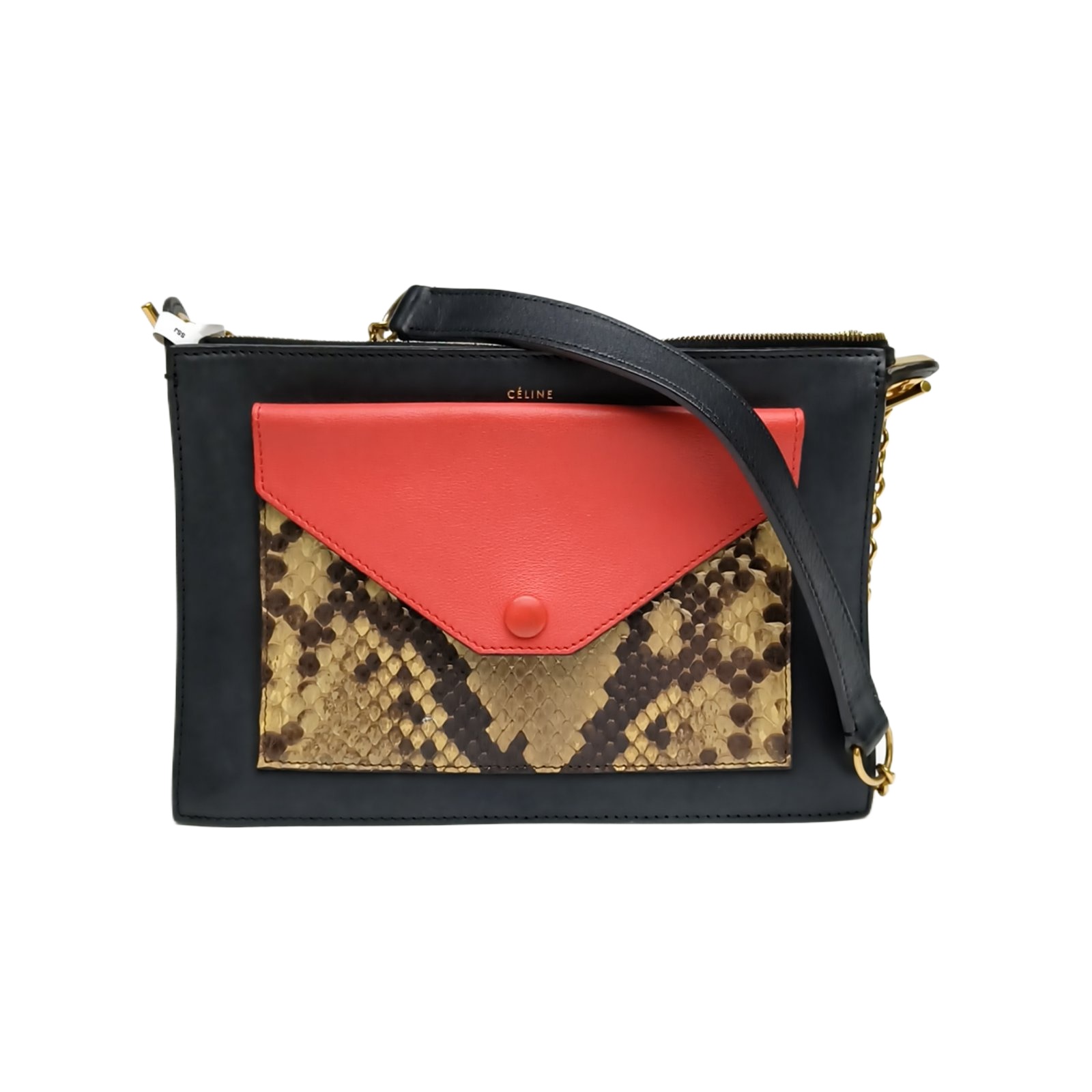 CELINE Colorblock Python Envelope Chain Shoulder Bag-Hana Vintage