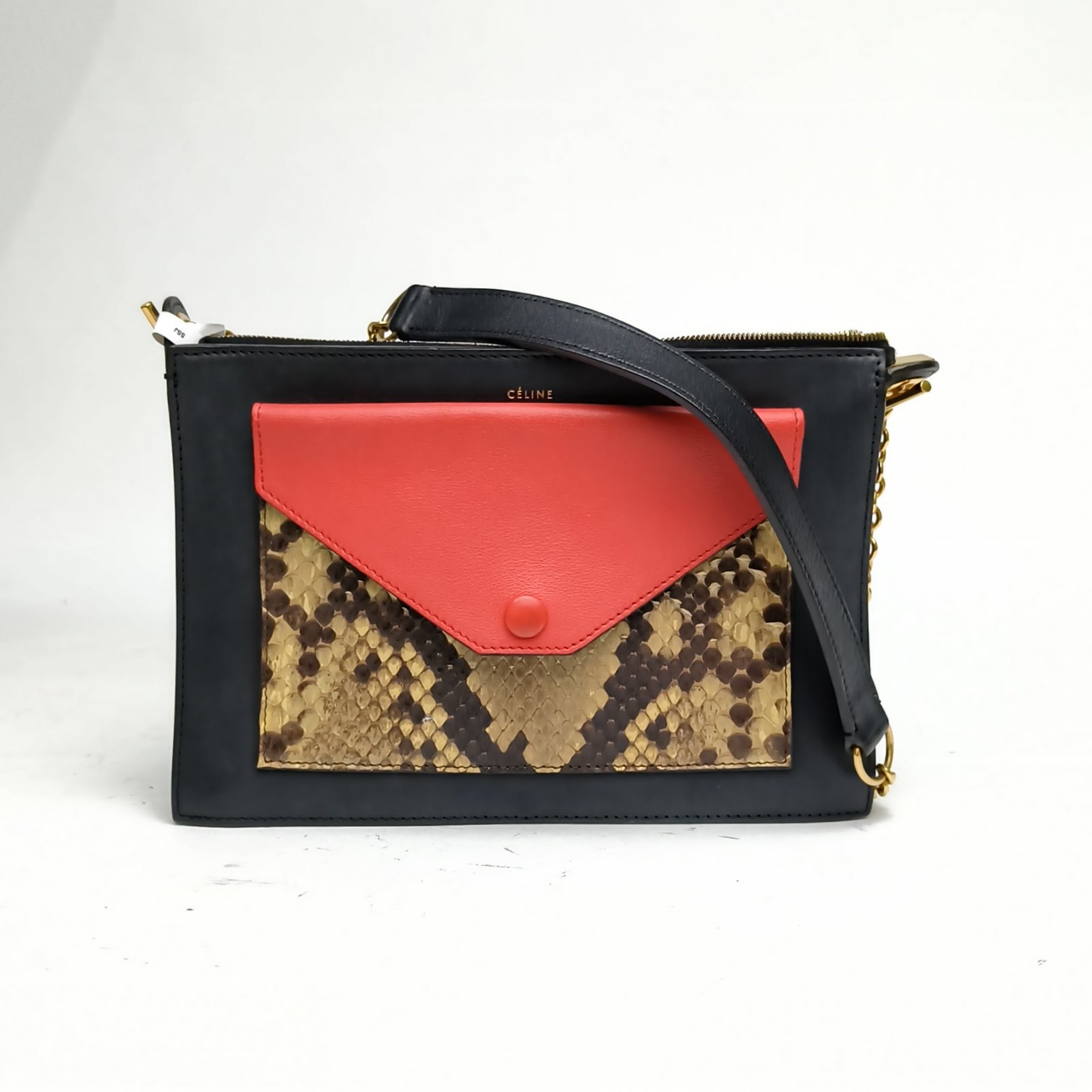 CELINE Colorblock Python Envelope Chain Shoulder Bag-Hana Vintage