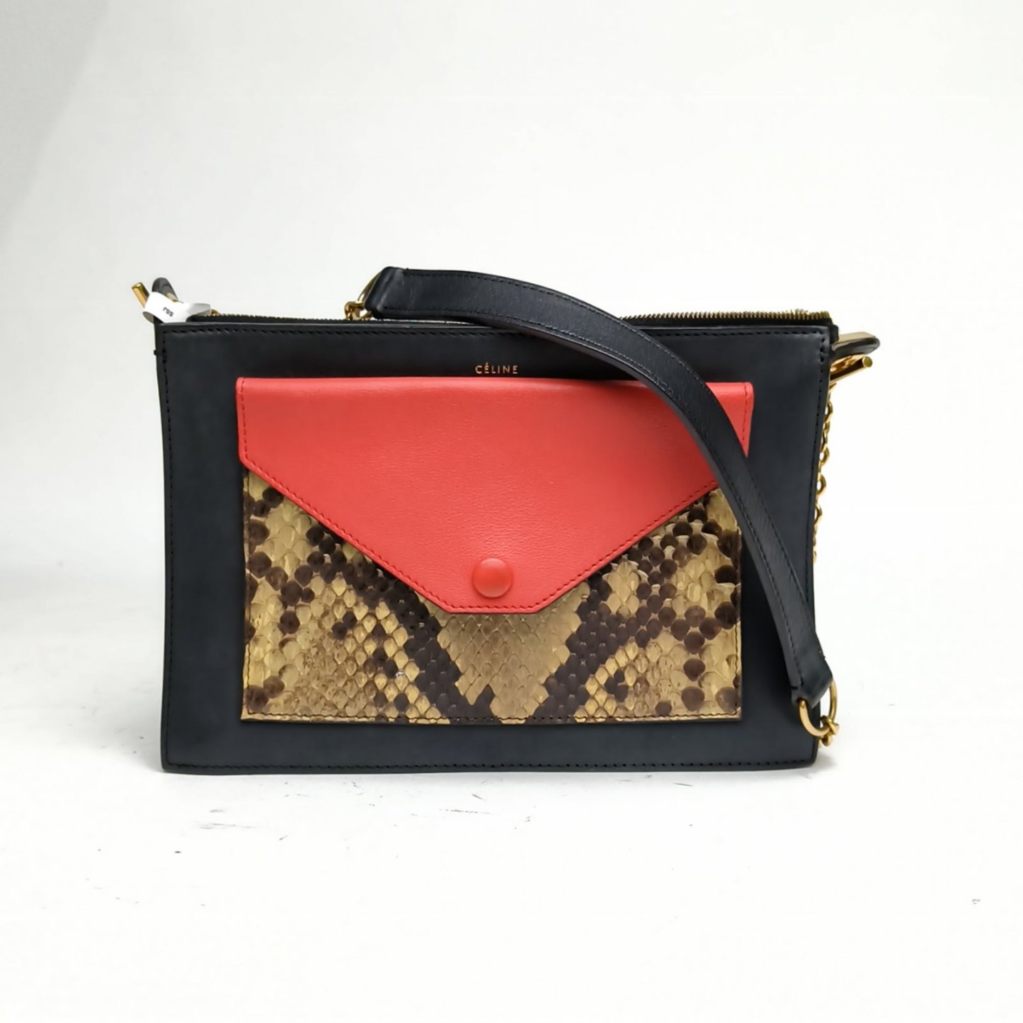 CELINE Colorblock Python Envelope Chain Shoulder Bag-Hana Vintage