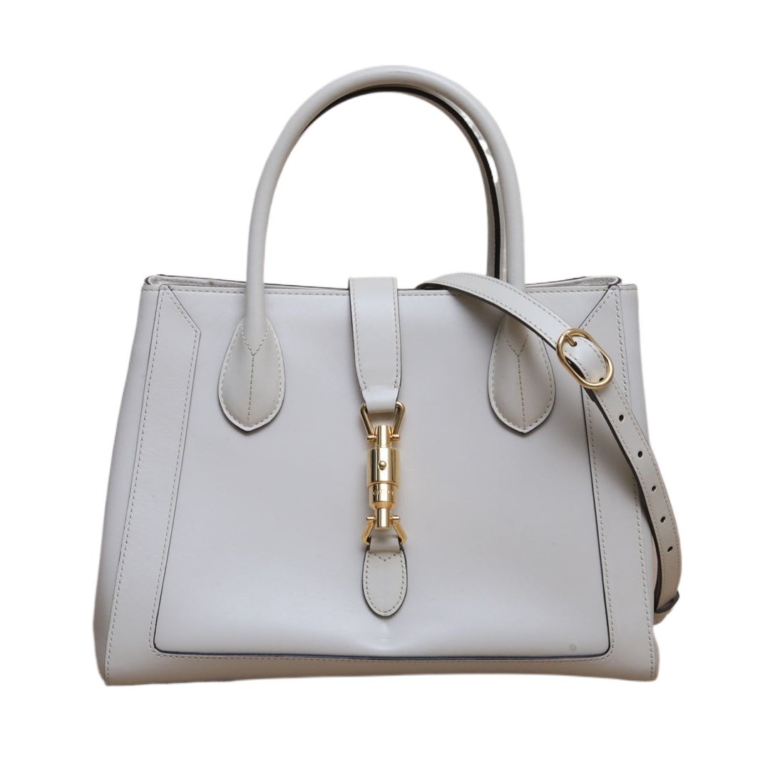GUCCI White Gold Hardware 1961 Handheld and Shoulder Tote Bag