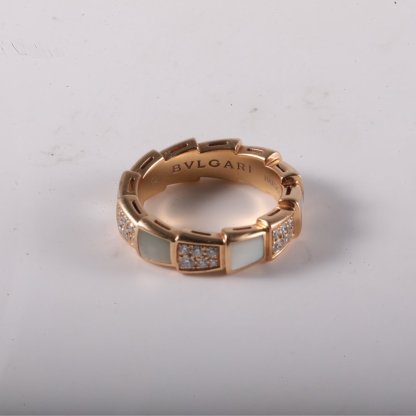 BVLGARI SERPENTI Ring Mother-of-pearl Double Row Diamond Ring 18K Rose Gold,Diamond,Mother of Pearl-Hana Vintage