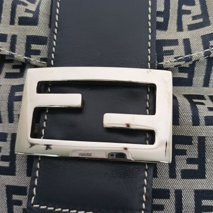 FENDI Monogram Canvas Sliver Hardware Vintage Shoulder Bag Flip Clutch-Hana Vintage