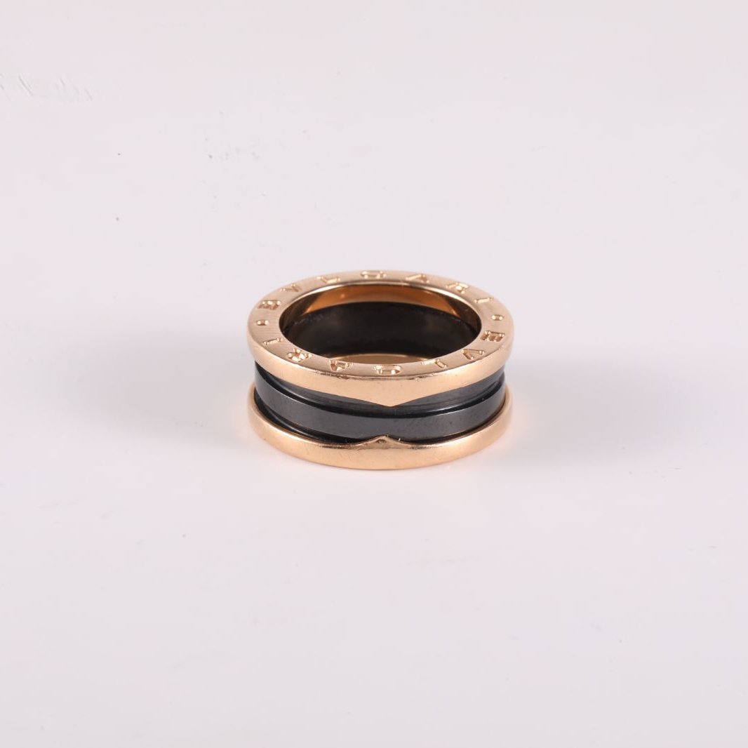BVLGARI B.ZERO1 Coil Ring Three Rows 18K Rose Gold,Black Ceramic-Hana Vintage