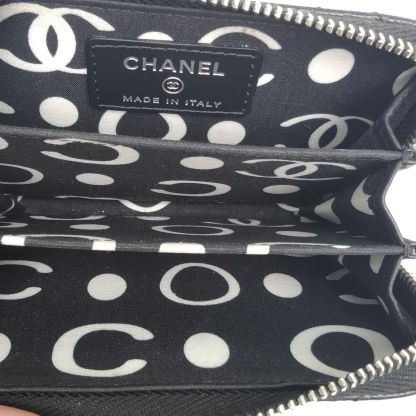 *CHANEL Black Laser Label Sliver Hardware 24P Zipper Card Holder-Hana Vintage