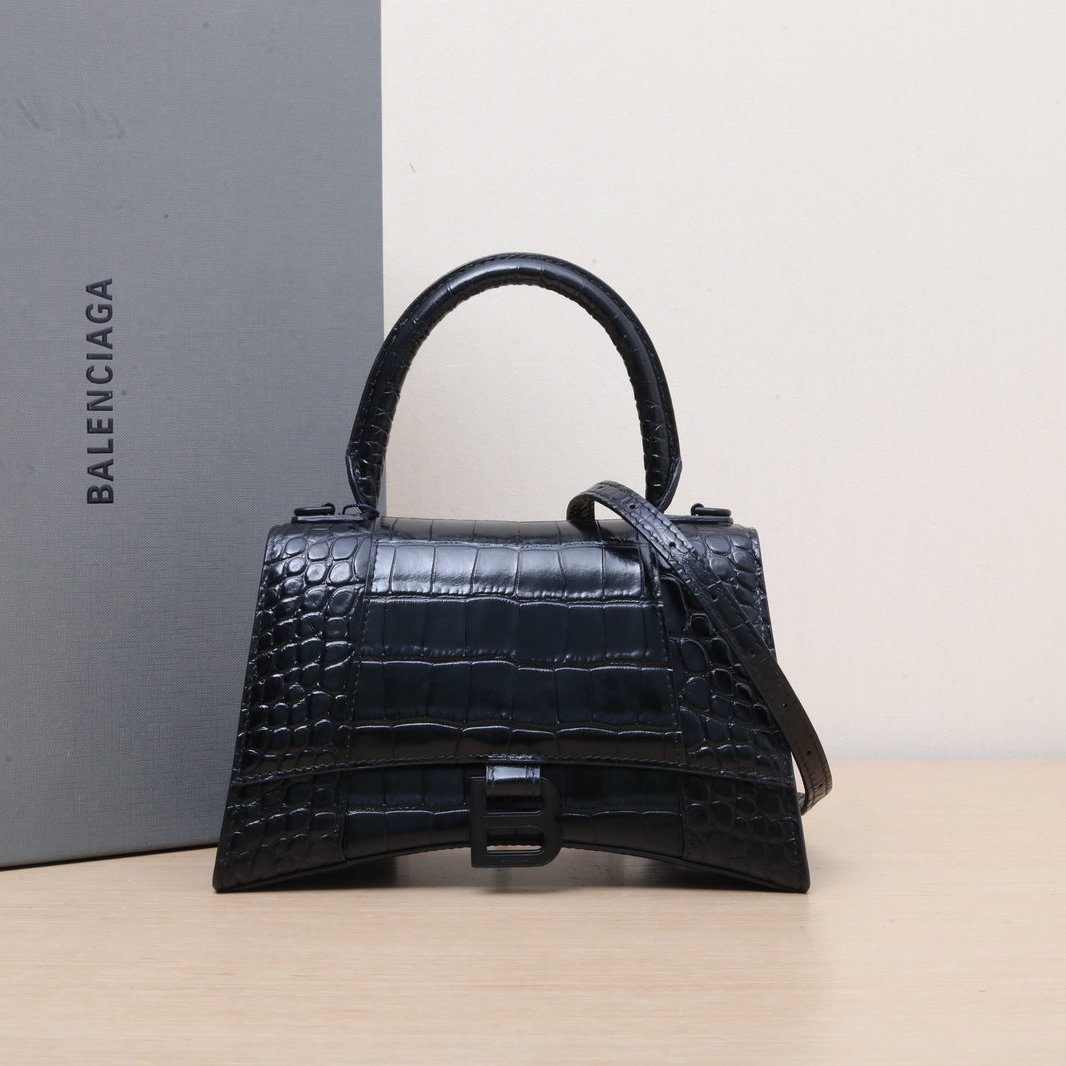 *BALENCIAGA Alligator-embossed Hourglass Handbag, Size S, Black Hardware-Hana Vintage