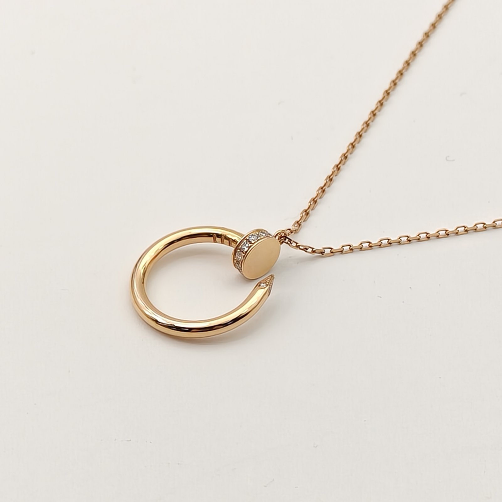 CARTIER JUSTE UN CLOU 18K Gold 14 Diamonds Necklace 18K Rose Gold,Diamond-Hana Vintage