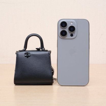 DELVAUX Black Leather C Brillant Ultra Mini Embroidered Flower Studded Charm Crossbody Bag