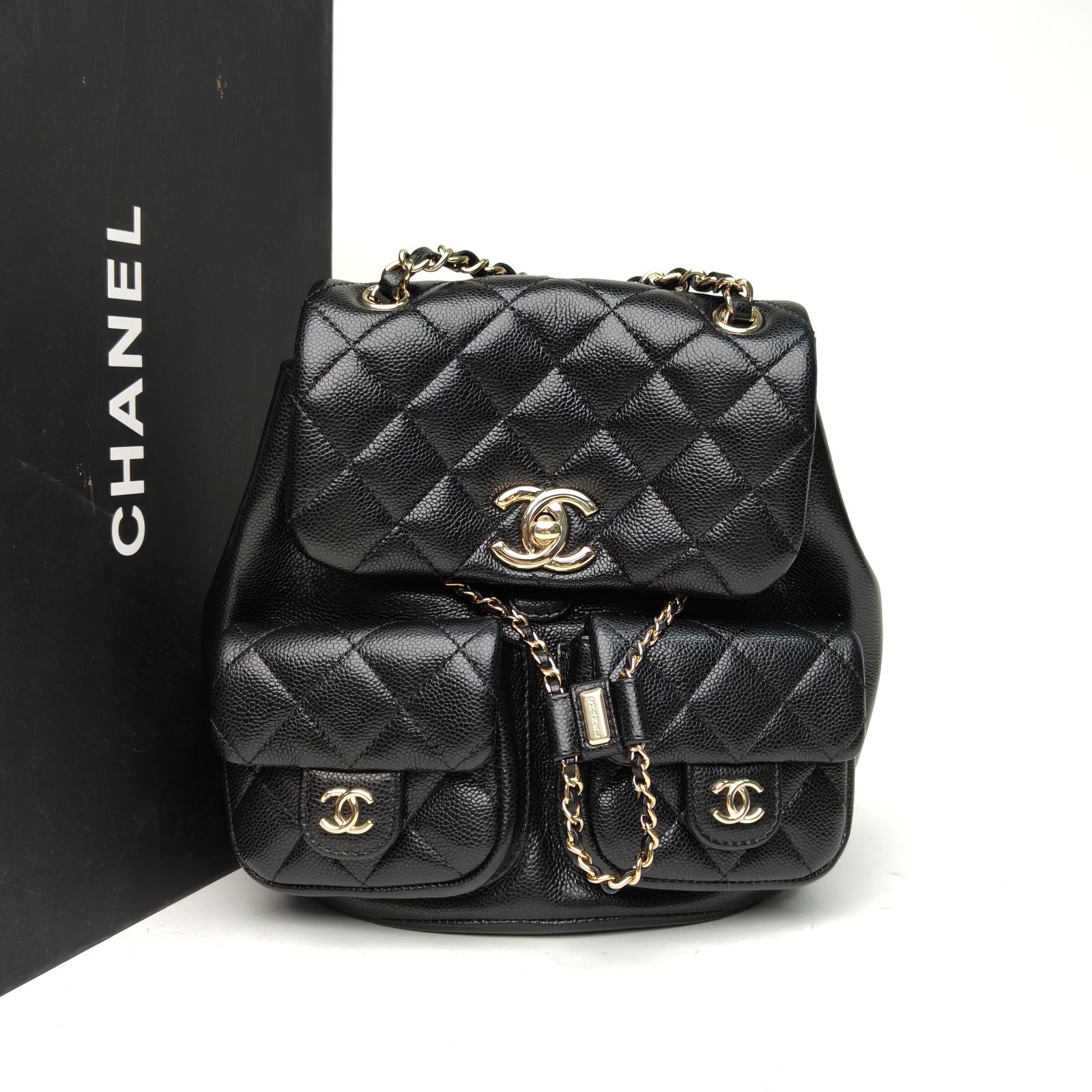 *CHANEL Duma Drawstring Flap Backpack with Two Pockets-Hana Vintage